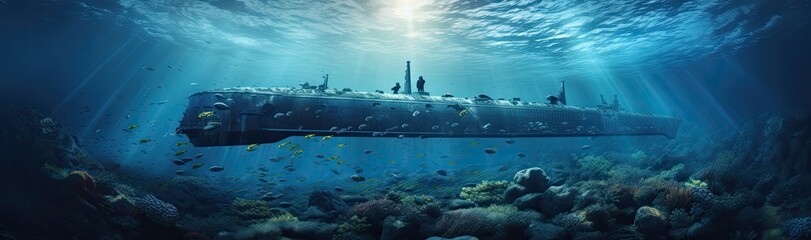 A military submersible deployed in oceanic waters.