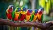 Captivating scene of vibrant exotic birds perched majestically on lush tropical tree branches