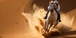 Galloping Horse and Rider in Desert Dust.