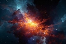Explosion Of Stars, Plasma And Gas Forming Clouds In The Vastness Of Outer Space. Generative AI