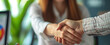 © pinkrabbit - shaking hands and thank you handshake of a corporate worker in a office. Business deal, partnership and we are hiring gesture with a female hr manager ready for onboarding welcome with trust