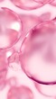 Essential cosmetic oil bubbles floating in water. Pink liquid sphere shaped, fluid flow background. Moisturizing hydrating collagen cream. Skin care serum beauty care vitamin concept 3d illustration
