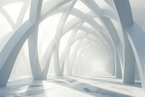Fototapeta Perspektywa 3d - White pattern of futuristic geometric shapes surrounded by light mist. 