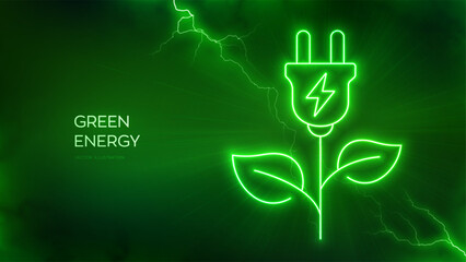 green energy icon. clean alternative energy power technology concept. electric plug glow icon. energ