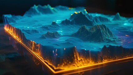 Wall Mural - a holographic map of the ocean floor displaying various depths and geological features that scientis