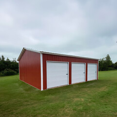 3d illustration of metal building storage with natural background