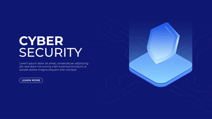 Isometric cyber security vector illustration of digital protection mechanism, system privacy. Data secure. Web crime or virus attack. Symbol of protection