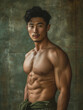 © James - handsome shirtless man with muscular torso - generative ai