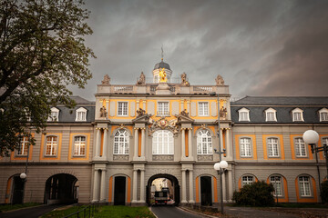 Picture of the main facade of the university of bonn, also called bonn universitat. The Rhenish Friedrich Wilhelm University of Bonn is a public research university located in Bonn, North Rhine-Westph