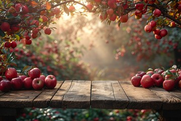 Wall Mural - A wooden table is completely covered with a multitude of ripe red apples.