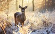 deer in a winter landscape its fur adorned with glistening frost