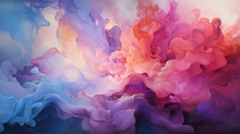 Abstract Swirls Of Multicolored Smoke. Light Pastel Pink, Blue, Purple Fluid Art. Copy Space Wallpaper.