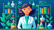 © Mustafa - Female scientist in lab with chemistry equipment vector illustration