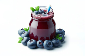 Wall Mural - Blueberry fruit juice isolated on solid white background. ai generative