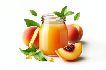 Wall Mural - peach juice isolated on solid white background. ai generative