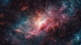 Fototapeta Kosmos - background with stars nebula in space, a cloud of gas and dust where stars are born. The nebula is a mixture of red, pink, and blue colors, creating a beautiful contrast.  