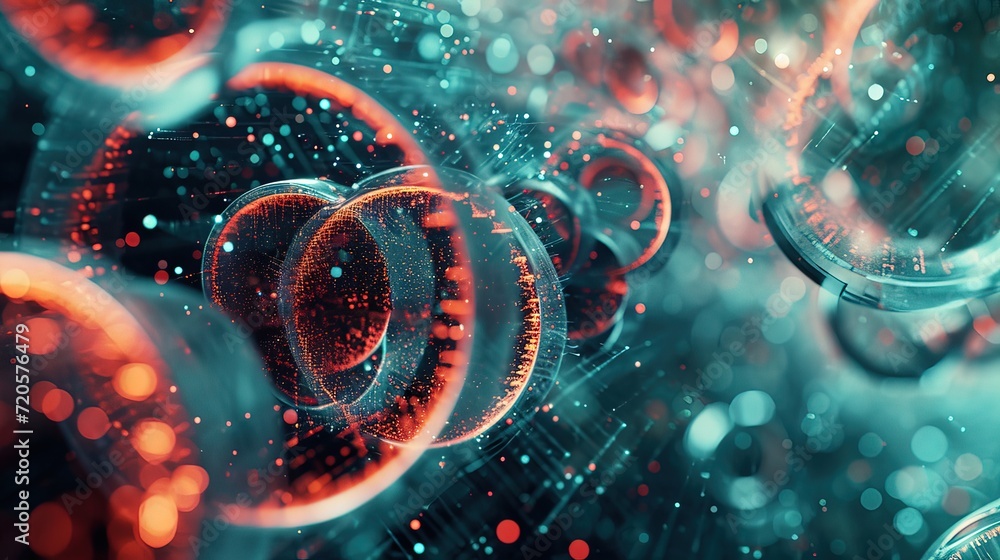 A futuristic visualization of DNA strands illuminated within a digital ...