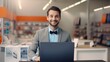 © Wolfilser - Young businessman as salesman in a store using laptop