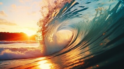 Big wave from the ocean breaking in on itself with inside view