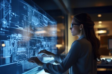 Data scientists work in a modern office of a technology company. The concept of business, science, technology and architecture.