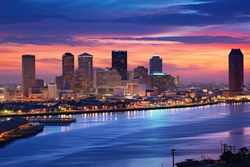 Wall Mural - Skyline of Yokohama city at dusk, Japan. Yokohama is the capital city of Japan, Skyline of New Orleans with the Mississippi River at Dusk, AI Generated