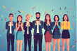 © Ishra - Illustration image capturing the moment of employee recognition with colleagues applauding and celebrating, Focus on the joy and appreciation in their expressions, Business team clapping together