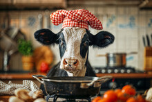 Cow Chef In Farmhouse Kitchen. Created With Generative AI