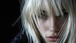 Dyed Platinum Blonde Hair Female Model Close Up Photography Isolated On Dark Background. (Generative AI).