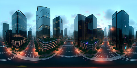 Night evening city street 360 degree HDRI map