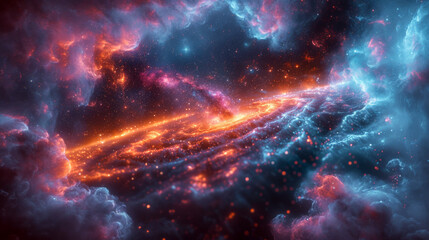 fascinating planetary landscape in the smoky cosmos, in which a primal hellscape unfolds in the radi