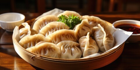 Wall Mural - chinese dumplings on plate. ai generated