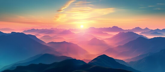 Poster - Breathtaking Sunrise Above Majestic Mountains: A Serene View of Sunrise Above the Mountains