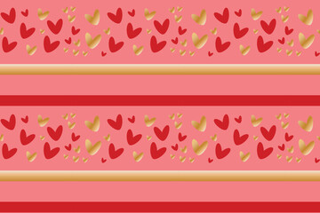 Wall Mural - Cute red gold hearts lines seamless pattern lovely romantic Pink background Valentine's Day Mother's textiles fabric wallpaper decorative wrapping paper wallpapers polygraphy banners Vector design Joy