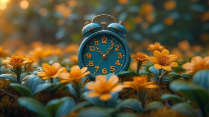 Wall Mural - there is an alarm clock in flowers. Generative AI