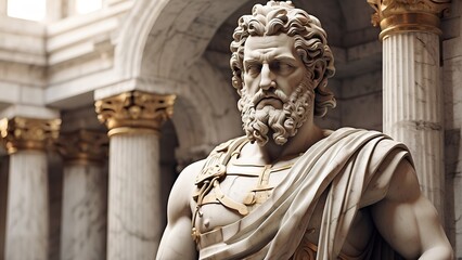 photorealistic stoic greek marble statue in temple, stoics and stoicism motivational and inspiration