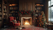 A comfortable armchair, a roaring fire, and built-in bookshelves create a warm and inviting fireplace alcove that's perfect for spending a cold evening reading a good book.
