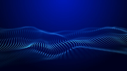 Wall Mural - Abstract background grid. Data stream. Futuristic blue particle wave. 3d rendering.