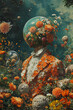 © ADDICTIVE STOCK - Surreal portrait of person with a floral headpiece Generative AI image