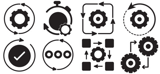 Sticker - Business process icon set. Workflow and productivity symbol vector illustration, icon set 