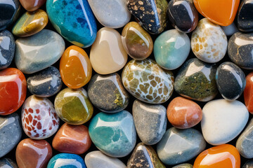  Background of multicolored sea polished stones, rolled pebbles on the seashore texture gems - Pattern - Seamless tile