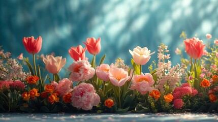 Poster - Display variety of vibrant flowers spread out in a grassy field.