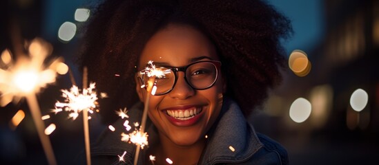 woman holding beautiful fireworks.