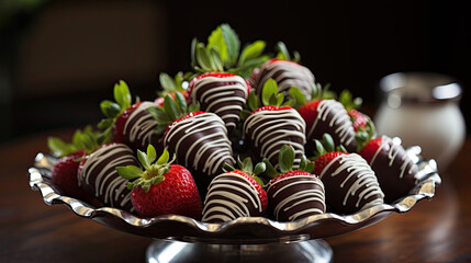 Wall Mural - chocolate dipped strawberries on a silver platter