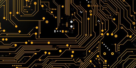 Wall Mural - Computer technology vector illustration with yellow circuit board background pattern