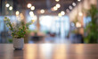 Blurred background for a business website and social networks. Defocused background of an eco-friendly spacious office with panoramic windows and high-quality lighting.