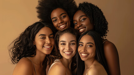 Sticker - Smiling women are huddled closely together, portraying a warm, friendly, and diverse group.