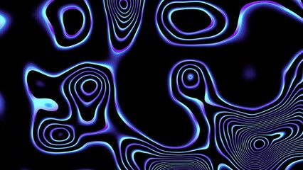 Wall Mural - Distorted neon glowing lines abstract background on black background. 4k loop