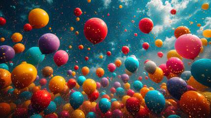 The collage of multi colored balloons filling with bright colors celestial s