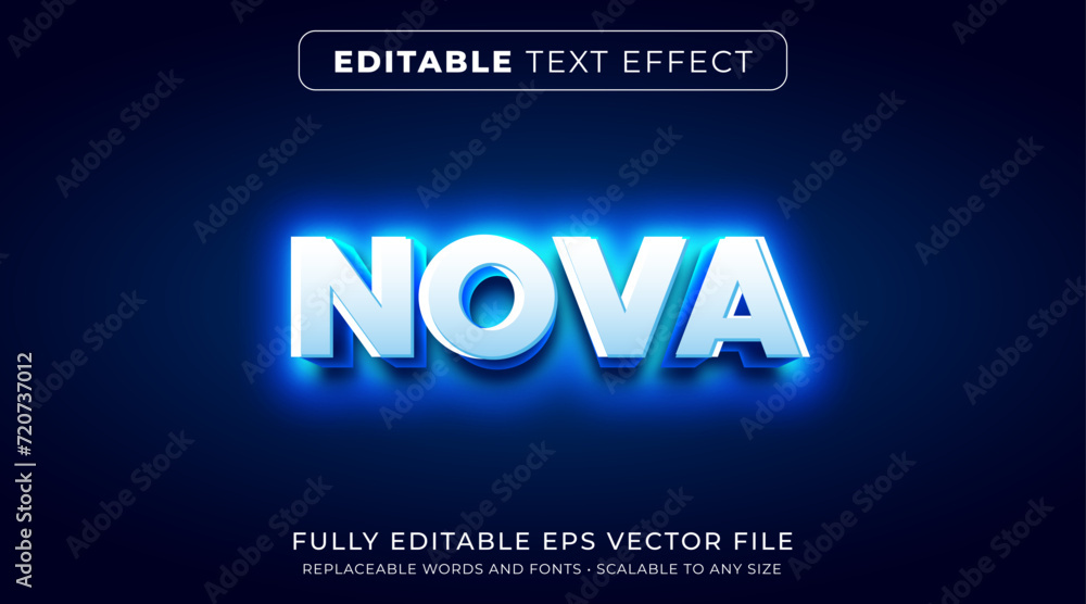 Editable text effect in glowing blue neon style Stock Vector | Adobe Stock