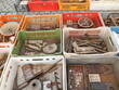 Antique market, old items displayed by sellers